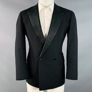 PAUL STUART 40 Regular Black Wool Double Breasted Peak Lapel Tuxedo Sport Coat